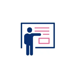 プログデンスの教育制度を表すアイコン。研修やラーニングのイメージ。